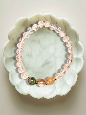 7mm Clear Quartz Bracelet with Chrome Diopside, Smoky Quartz & Golden Healer